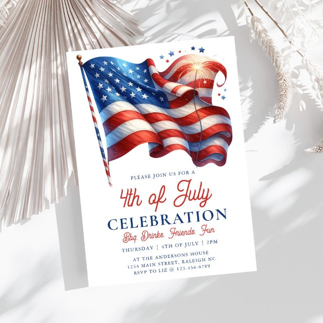 Modern Patriotic American Flag 4th of July Party I Invitation (Creator Uploaded)