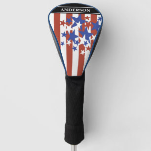 Modern Patriotic American Flag Add Name Golf Head Cover