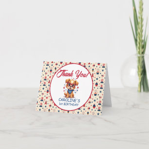Modern Patriotic Doggy First Birthday Thank You Card
