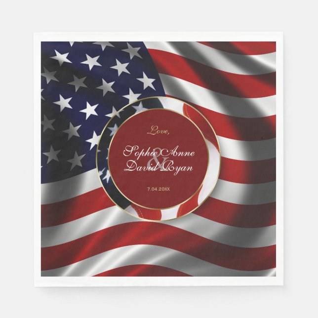 Modern Patriotic Elegant USA Flag Gold Wedding Napkin (Front)