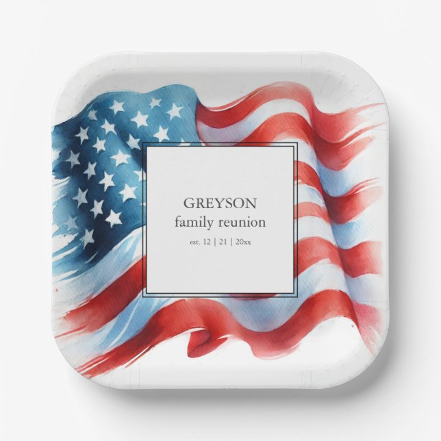 Modern Patriotic Family Reunion  Paper Plate (Front)