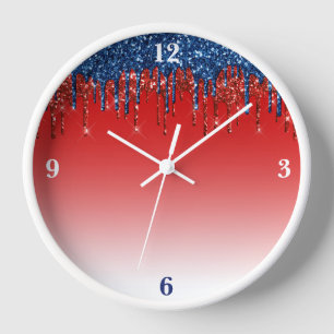 Modern Patriotic Glitter Drip Clock