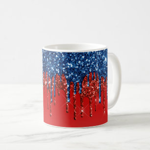 Modern Patriotic Glitter Drip Coffee Mug