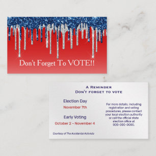Modern Patriotic Glitter Drip Vote Reminder Business Card