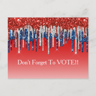 Modern Patriotic Glitter Drip Vote Reminder Postcard