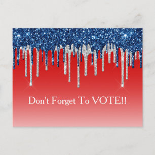 Modern Patriotic Glitter Drip Vote Reminder Postcard