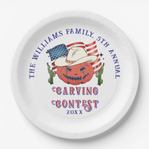 Modern Patriotic Pumpkin Showdown Halloween Paper Plate