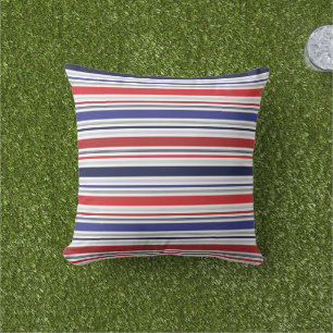 Modern Patriotic Red White Blue Stripes Cushion