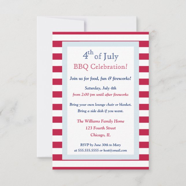 Modern Patriotic Summer 4th of July Barbecue Party Invitation (Front)