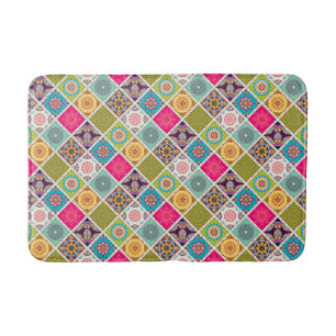 Modern pattern blue pink Moroccan style Bath Mat