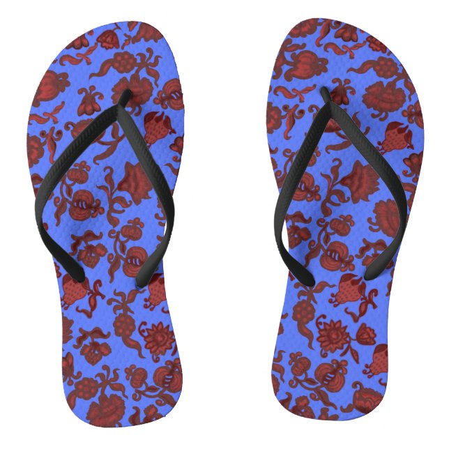 Modern Pattern Blue Pink Red Painted Damascus Thongs (Footbed)