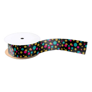 Modern Pattern Circles In Pink Blue & Gold Glitter Satin Ribbon
