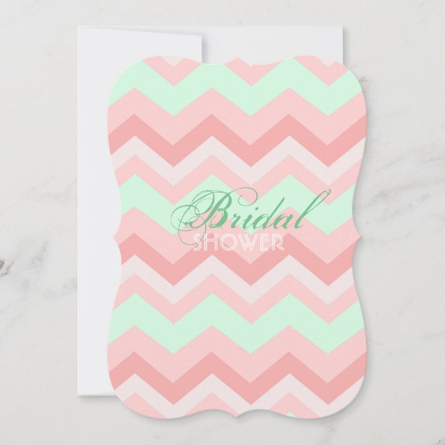 modern pattern coral mint chevron bridal shower invitation (Front)