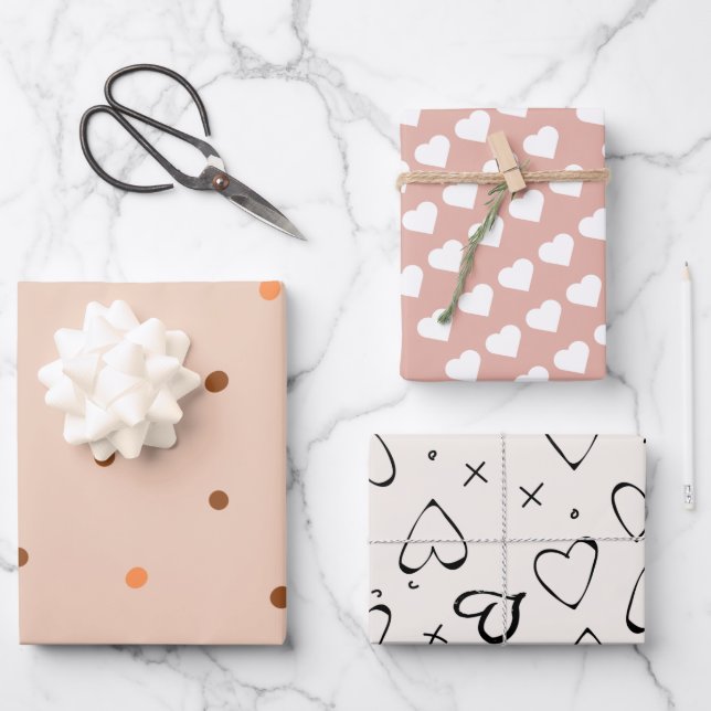 Modern pattern cute pink heart dots 21st birthday  wrapping paper sheet (Front)