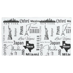 Modern pattern famous cities black and white cute pillowcase