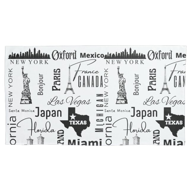 Modern pattern famous cities black and white cute  pillowcase (Front)