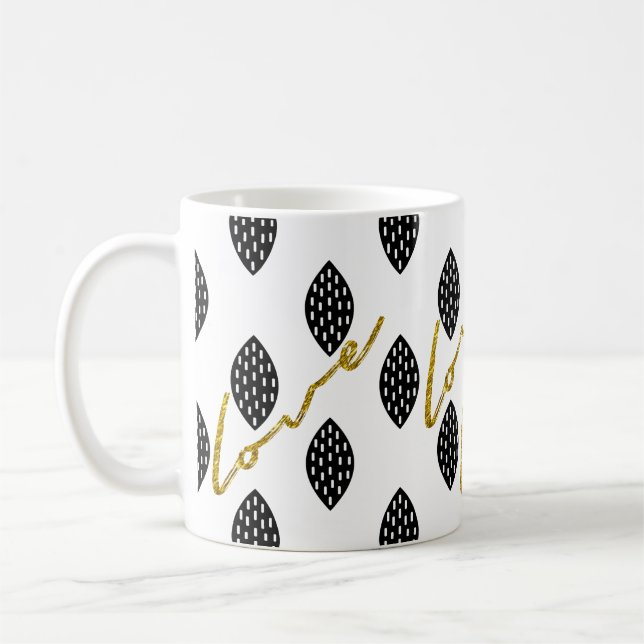 Modern Pattern Gold Love script Coffee Mug (Left)