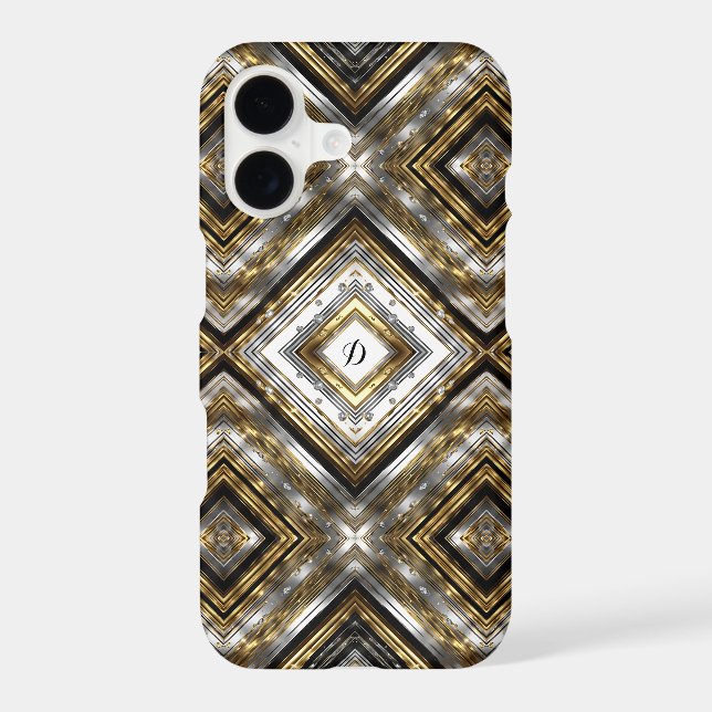 Modern pattern in silver, gold and black, monogram (Back)