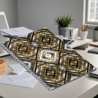 Modern pattern in silver, gold and black, monogram notebook