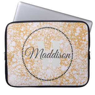 Modern Pattern Monogram Your Name Marble Laptop Sleeve