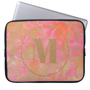 Modern Pattern Monogram Your Name Pink Marble Gold Laptop Sleeve
