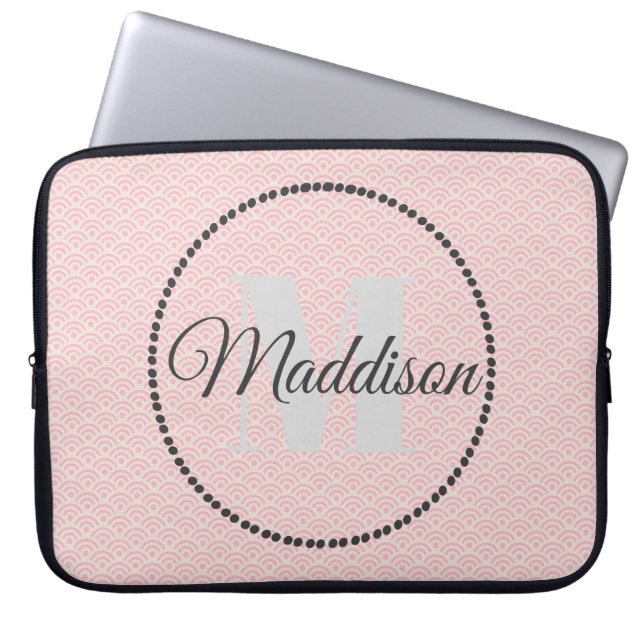 Modern Pattern Monogram Your Name Pink Personalise Laptop Sleeve (Front)