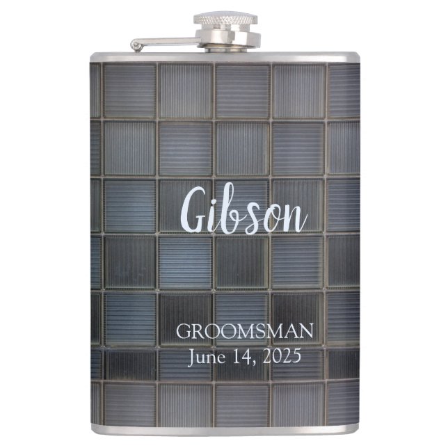 Modern Pattern Monogrammed Hip Flask (Front)
