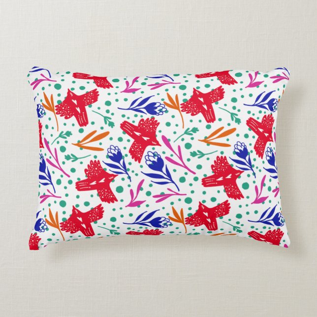 Modern pattern of birds and flowers decorative cushion (Front)