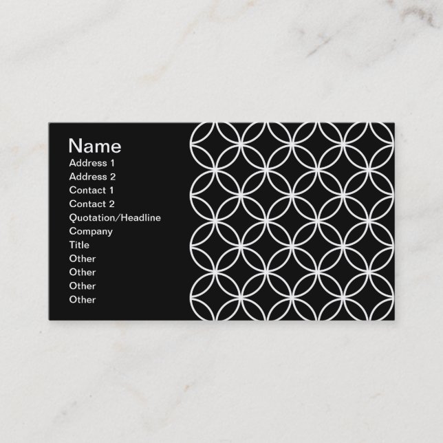 Modern Pattern Overlapping Circles Black White Business Card (Front)