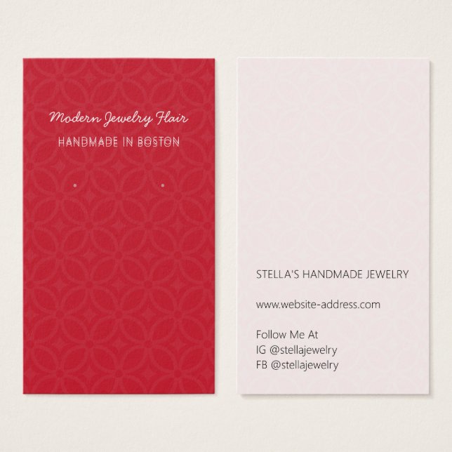 Modern Pattern Red Earring Display Card (Front & Back)