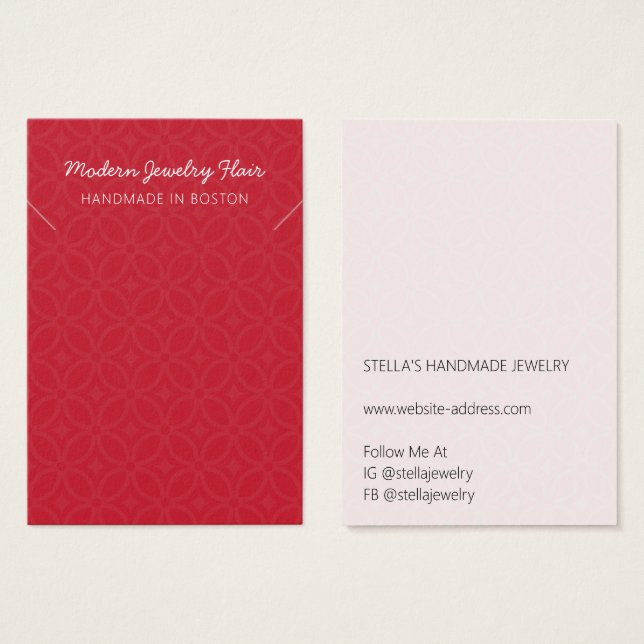 Modern Pattern Red Necklace Bracelet Display Card (Front & Back)