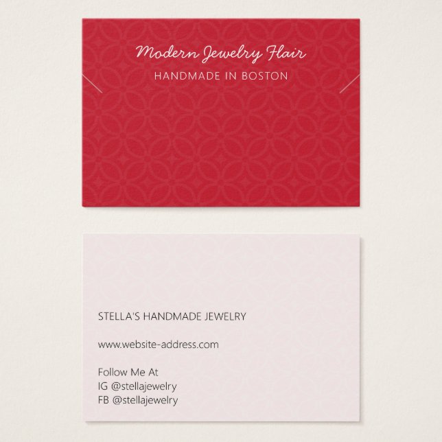 Modern Pattern Red Necklace Bracelet Display Card (Front & Back)
