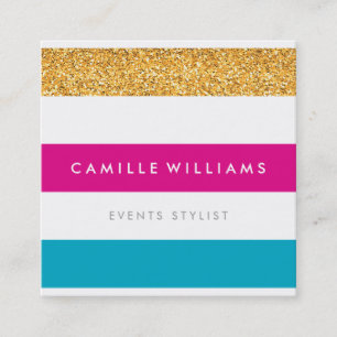 MODERN PATTERN stripe bright colourful gold glitte Square Business Card
