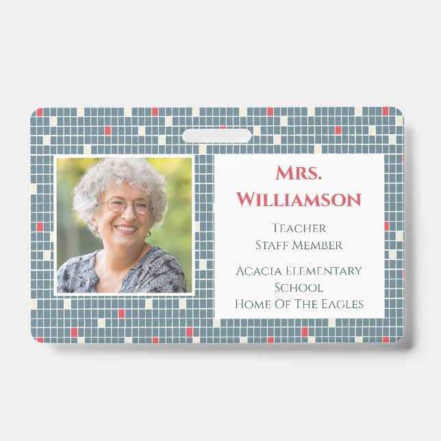 Modern Pattern Teacher Educator Staff Photo ID Badge (Front)