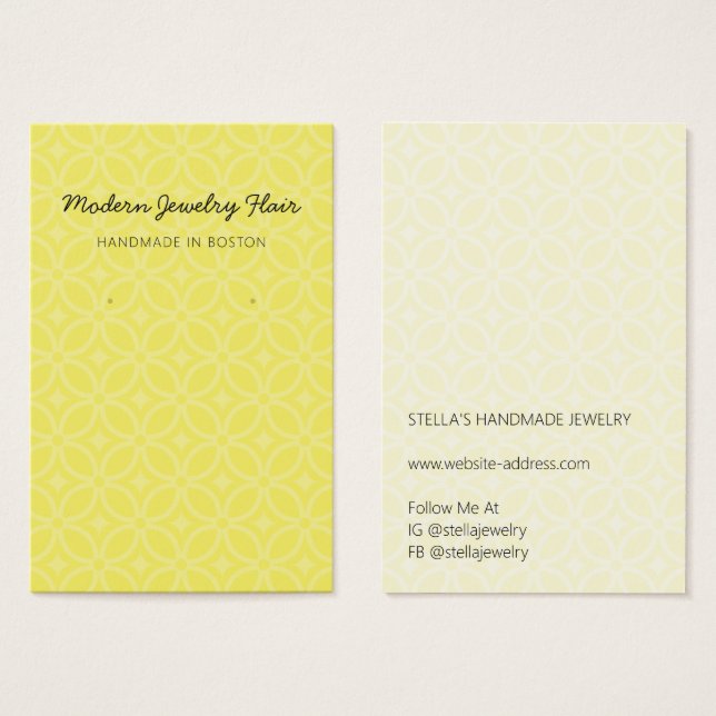 Modern Pattern Vivid Yellow Earring Display Card (Front & Back)