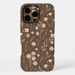 Modern Pattern Wildflowers Brown Background iPhone 16 Pro Max Case