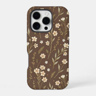 Modern Pattern Wildflowers Brown Background iPhone 16 Pro Case