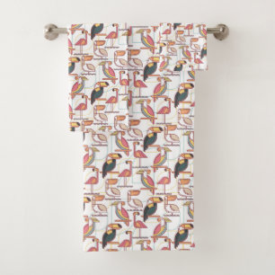 Modern Pattern With Tropical Birds Bath Towel Set