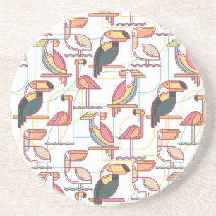 Modern Pattern With Tropical Birds Coaster
