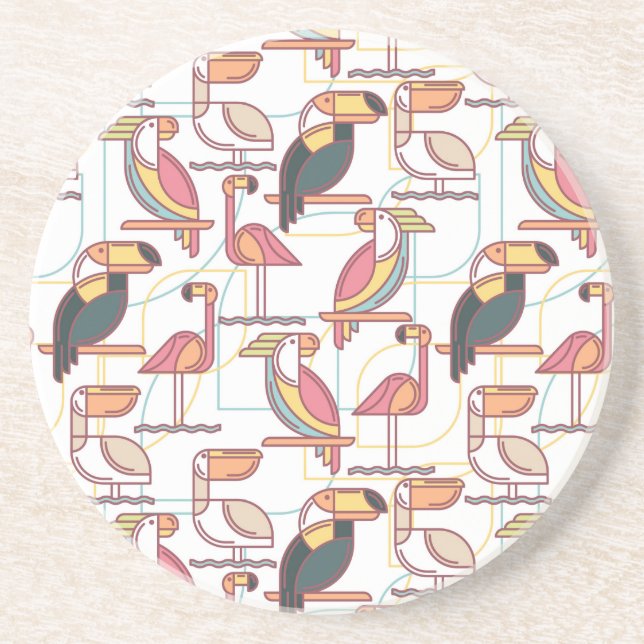 Modern Pattern With Tropical Birds Coaster (Front)