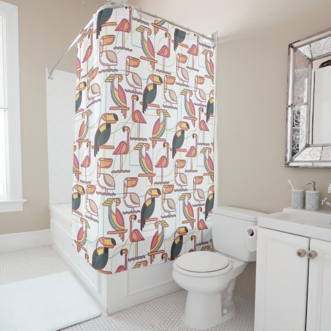 Modern Pattern With Tropical Birds Shower Curtain (In Situ)