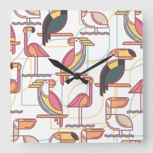 Modern Pattern With Tropical Birds Square Wall Clock