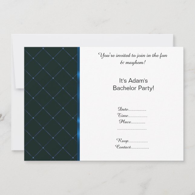 MODERN PATTERNED BLACK BLUE BACHELOR PARTY INVITATION (Front)