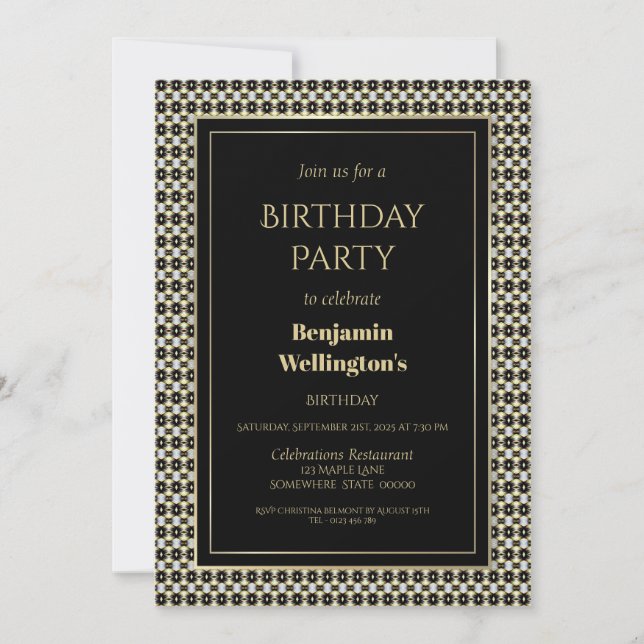 Modern Patterned Border Birthday Party Invitation (Front)