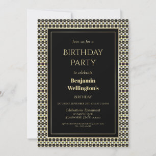Modern Patterned Border Birthday Party Invitation