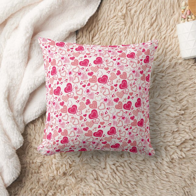 Modern Patterned Pink Love Hearts Cushion (Blanket)
