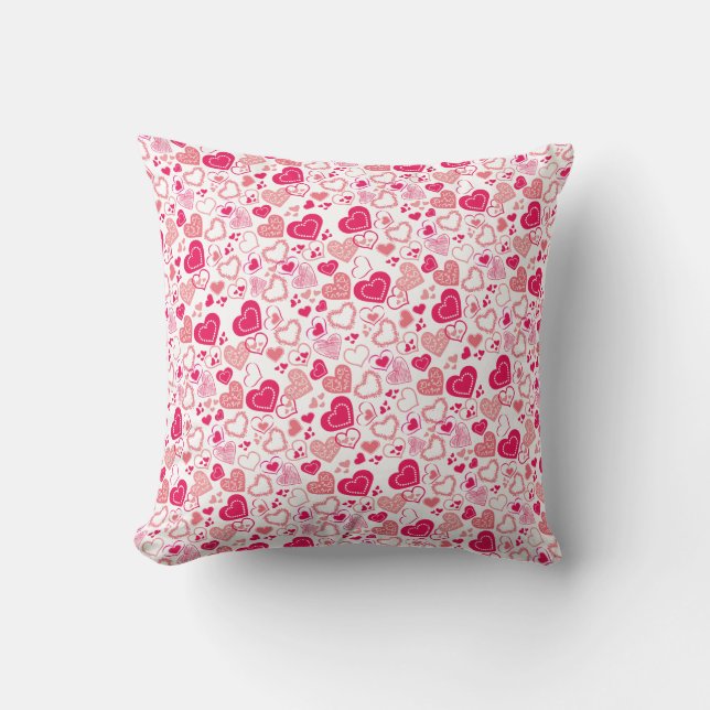 Modern Patterned Pink Love Hearts Cushion (Front)