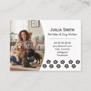 Modern Paw Print Photo Pet Sitter & Dog Walker  Business Card