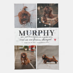 Modern Paw Prints Personalised Pet Memorial Photo Tea Towel