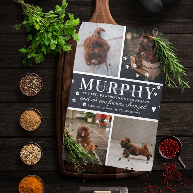 Modern Paw Prints Personalised Pet Memorial Photo Tea Towel (Creator Uploaded)